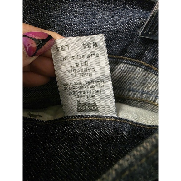 Levi's 514 Slim Straight Jeans Men's W34 L34 Blue‎ Denim Green Tab Rare Eco Line - Picture 4 of 8
